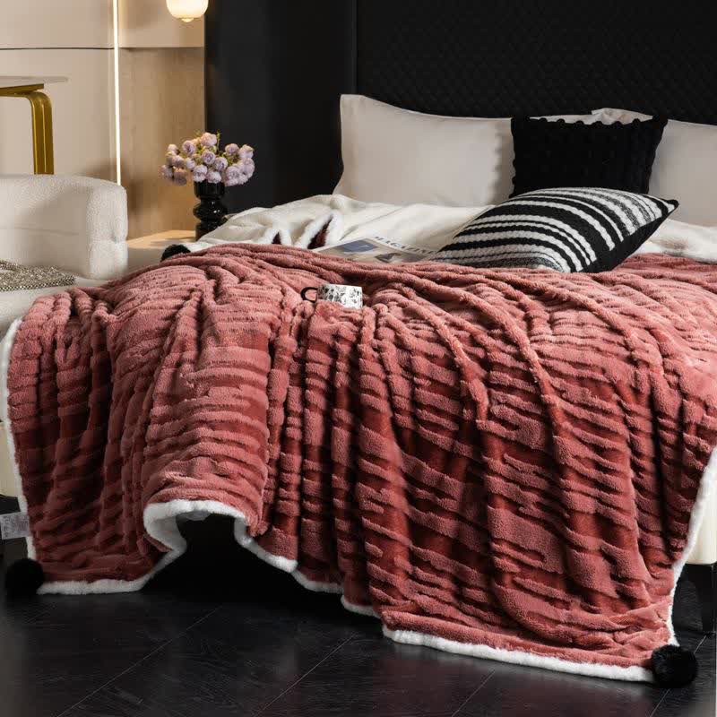 Strukturierte gestreifte Jacquard-Überwurfdecke - Wein - 200cm x 230cm - image 8
