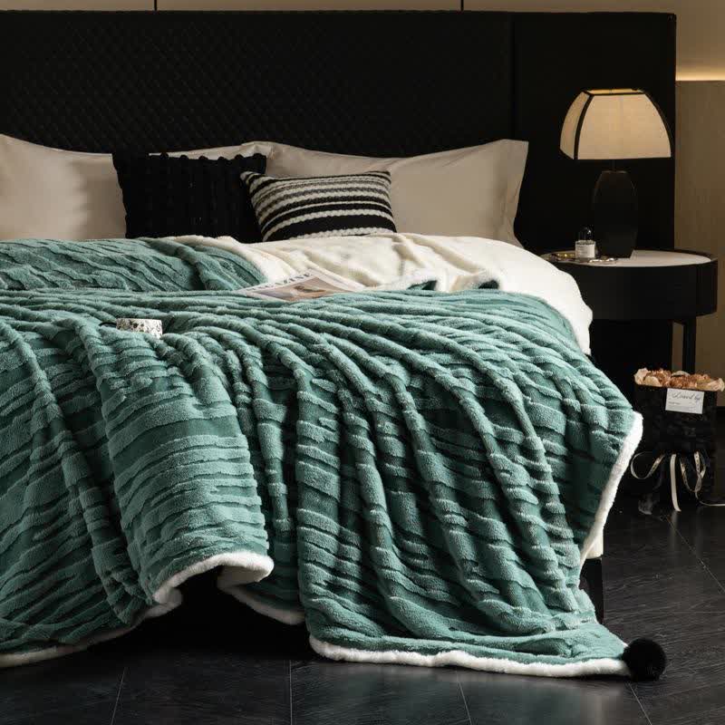 Strukturierte gestreifte Jacquard-Überwurfdecke - Grün - 200cm x 230cm - image 12