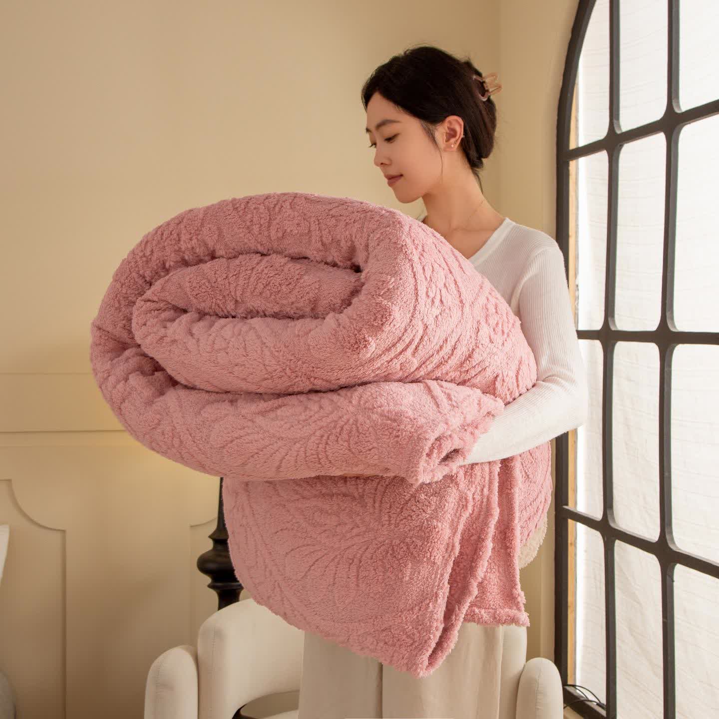 Jacquard-Überwurfdecke mit Vintage-Blumenmuster - Rosa - 230cm x 244cm - image 13