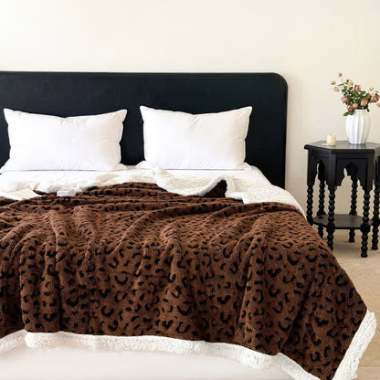 Sherpa-Überwurfdecke mit Leopardenmuster und Jacquardmuster - Kaffee - 200cm x 230cm - image 14