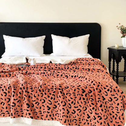 Sherpa-Überwurfdecke mit Leopardenmuster und Jacquardmuster - Orange - 200cm x 230cm - image 12