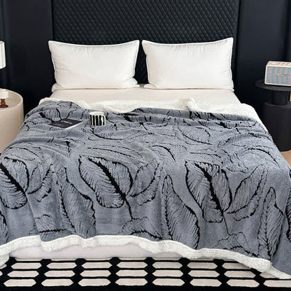 Jacquard-Plüschdecke mit großen Blättern - Grau - 200cm x 230cm - image 11