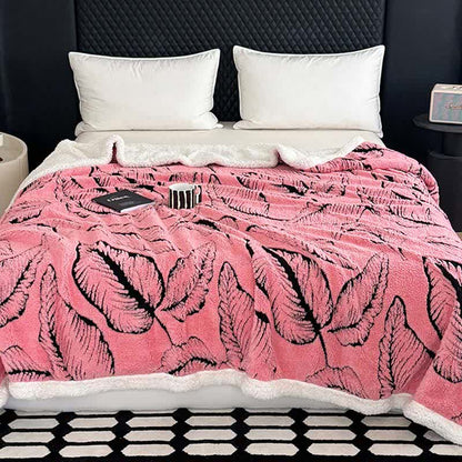 Jacquard-Plüschdecke mit großen Blättern - Rosa - 200cm x 230cm - image 8