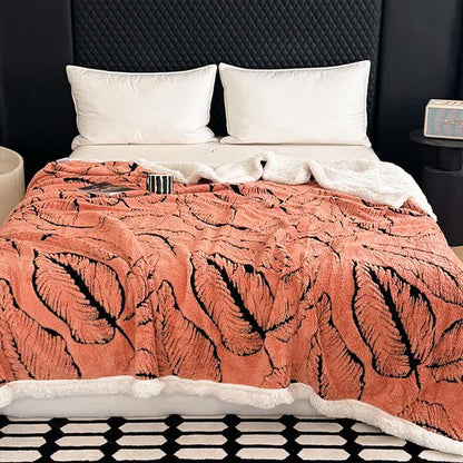 Jacquard-Plüschdecke mit großen Blättern - Orange - 200cm x 230cm - image 15
