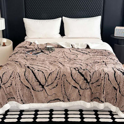 Jacquard-Plüschdecke mit großen Blättern - Kamel - 200cm x 230cm - image 18