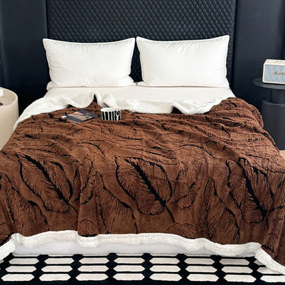 Jacquard-Plüschdecke mit großen Blättern - Kaffee - 200cm x 230cm - image 13