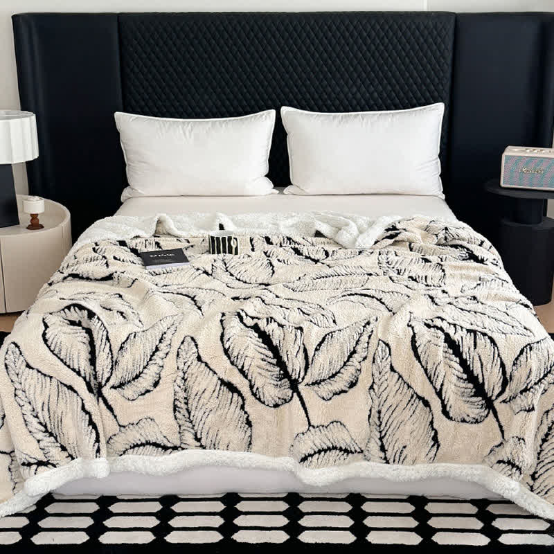 Jacquard-Plüschdecke mit großen Blättern - Weiß - 200cm x 230cm - image 1