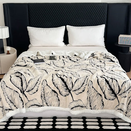 Jacquard-Plüschdecke mit großen Blättern - Weiß - 200cm x 230cm - image 1