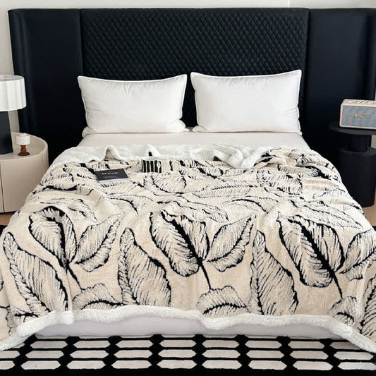 Jacquard-Plüschdecke mit großen Blättern - Weiß - 200cm x 230cm - image 1