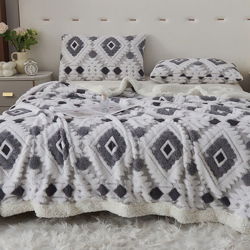 Jacquard-Sherpa-Überwurfdecke im Bohème-Stil - Hellgrau - 200cm x 230cm - image 12
