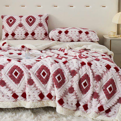 Jacquard-Sherpa-Überwurfdecke im Bohème-Stil - Rose - 200cm x 230cm - image 10