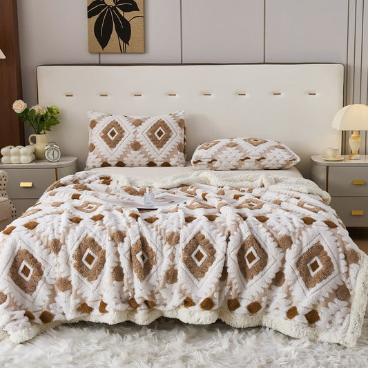 Jacquard-Sherpa-Überwurfdecke im Bohème-Stil - Kaffee - 200cm x 230cm - image 1