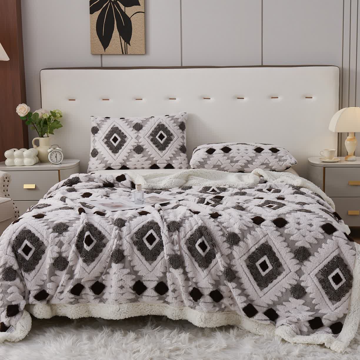 Jacquard-Sherpa-Überwurfdecke im Bohème-Stil - Dunkler Kaffee - 200cm x 230cm - image 8