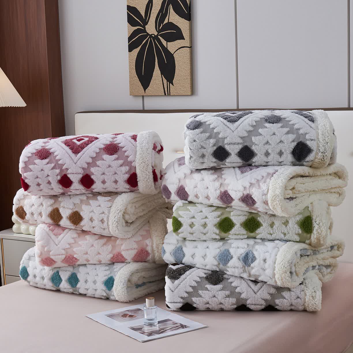 Jacquard-Sherpa-Überwurfdecke im Bohème-Stil - image 2