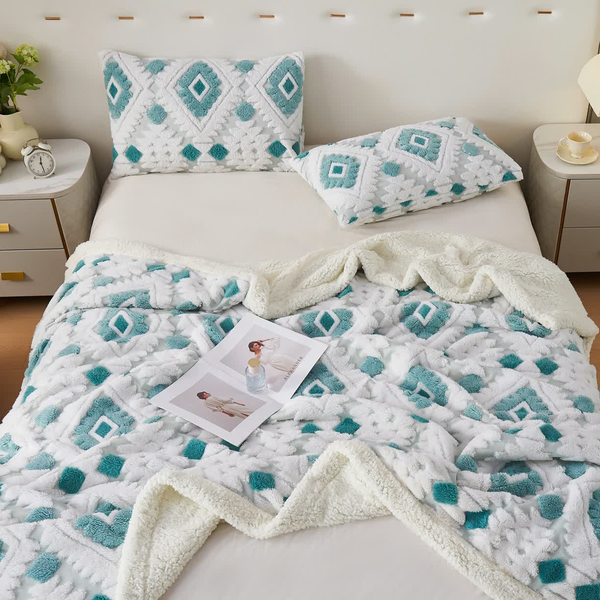 Jacquard-Sherpa-Überwurfdecke im Bohème-Stil - Cyan - 200cm x 230cm - image 17