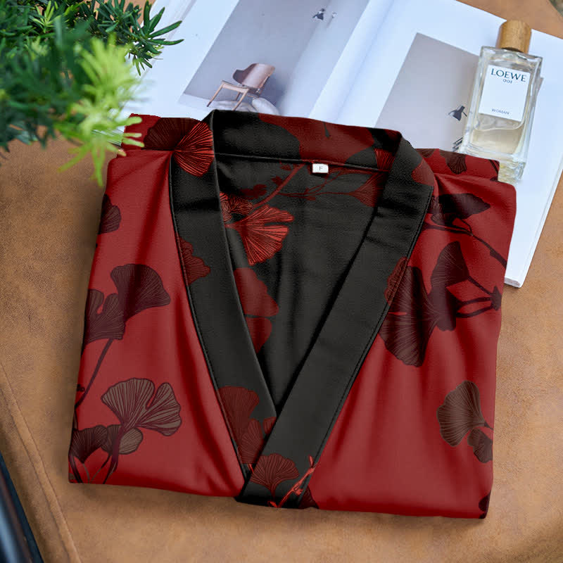 Großer Kimono-Bademantel aus Baumwolle mit Ginkgoblättern - image 13
