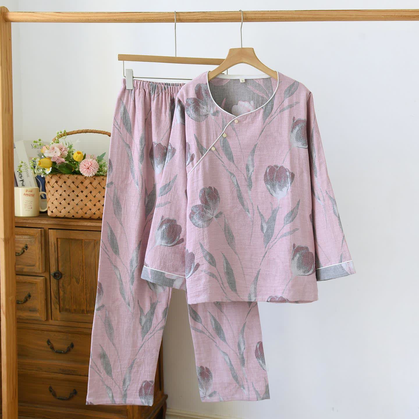 Tulip Loungewear-Set aus Baumwollgaze-Jacquard - Rosa - XL - image 5