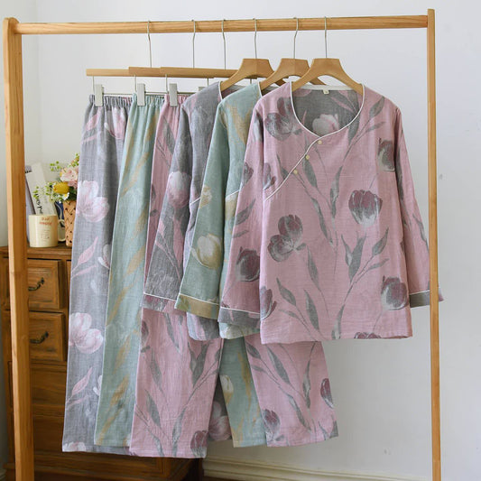 Tulip Loungewear-Set aus Baumwollgaze-Jacquard - image 1
