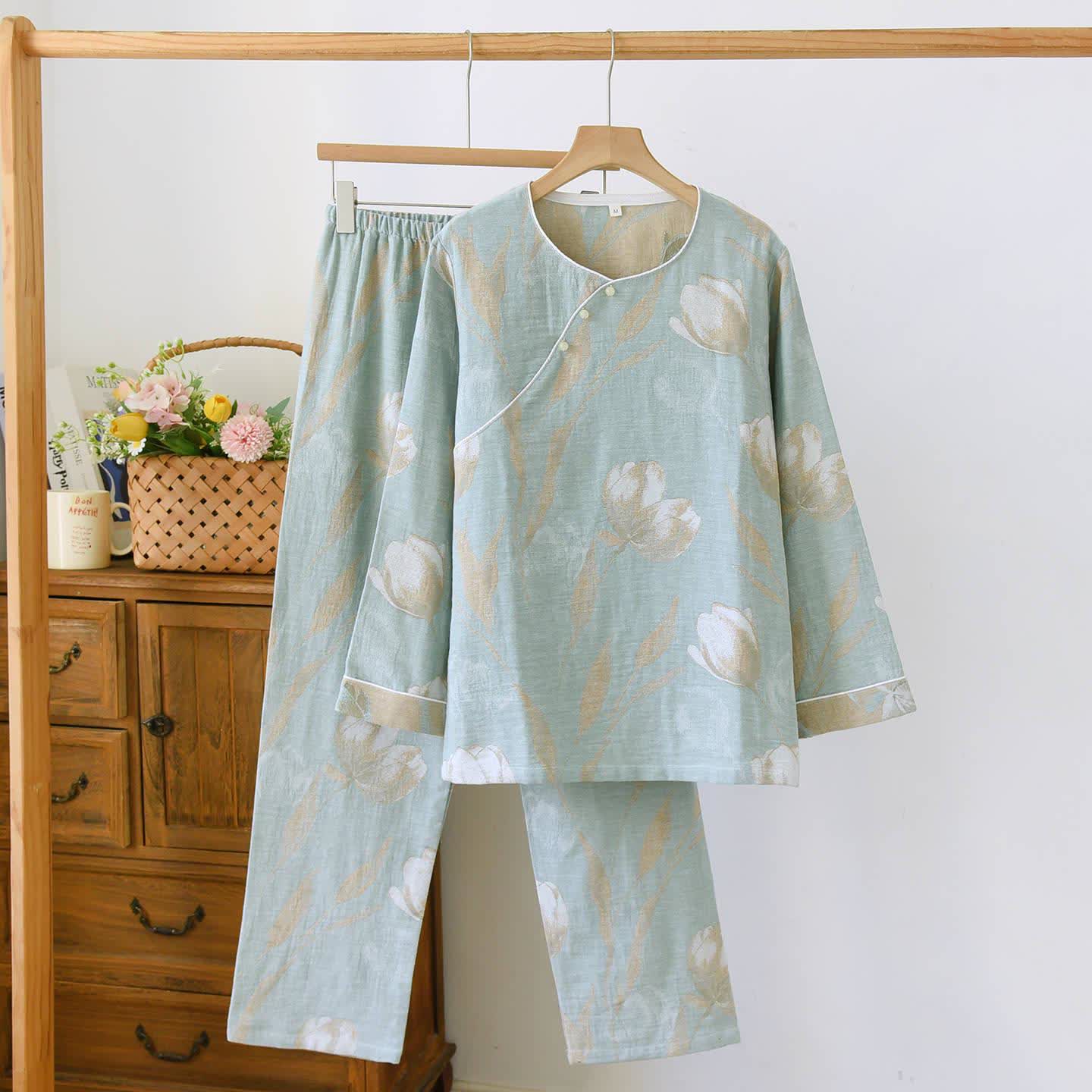 Tulip Loungewear-Set aus Baumwollgaze-Jacquard - Grün - XL - image 4