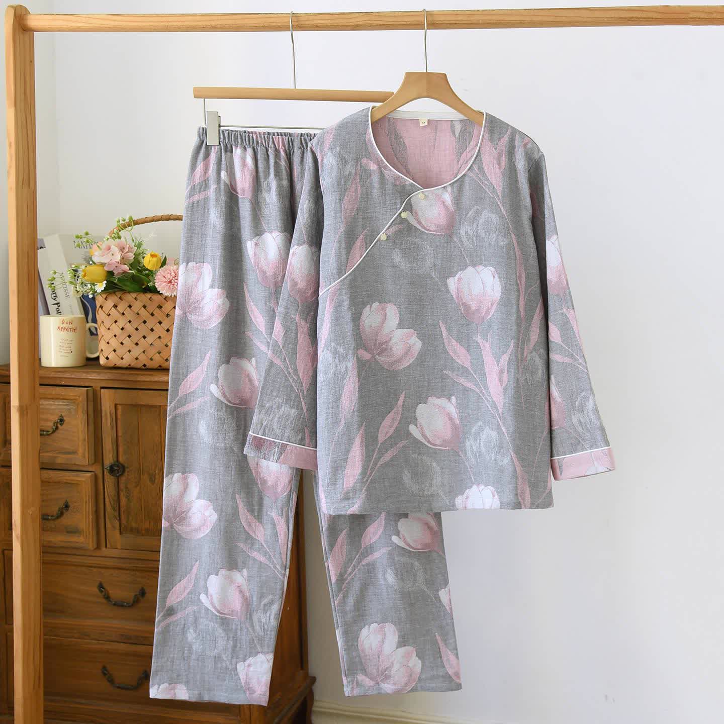 Tulip Loungewear-Set aus Baumwollgaze-Jacquard - Grau - XL - image 13