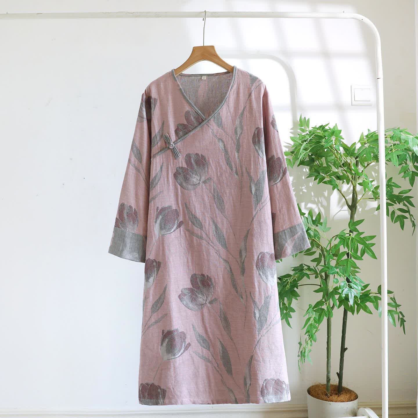 Tulip Nachthemd aus natürlichem Baumwollgaze-Jacquard - Rosa - XL - image 6