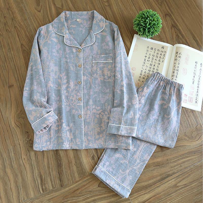 Elegantes Loungewear-Set aus Bio-Baumwolle mit Blumenmuster - Grau - XXL - image 16