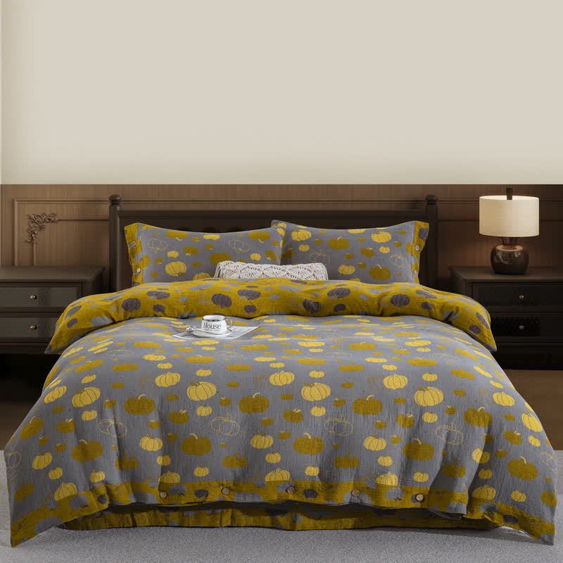 Bettwäscheset aus Baumwollgaze mit Kürbis-Knopfmuster (4-teilig) - 220cm x 240cm - image 1
