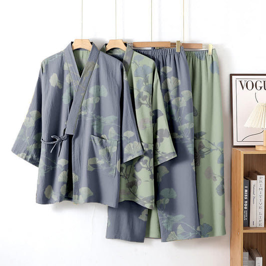 Ginkgoblatt-Kimono aus Bio-Baumwolle, Loungewear - image 1