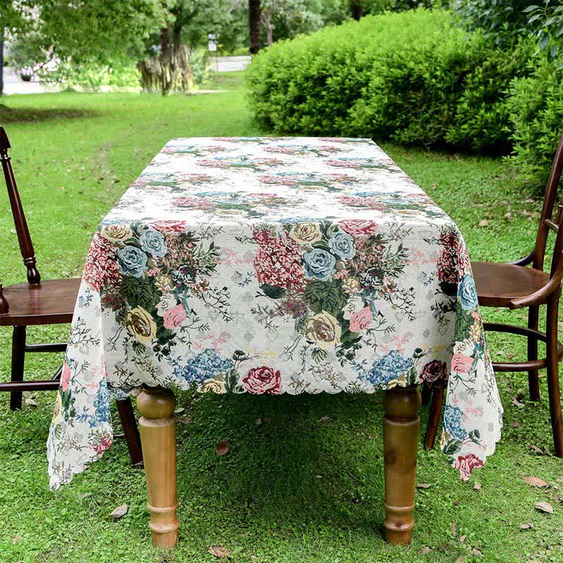 Bunte Tischdecke mit Rosenmuster und gewelltem Rand - image 2