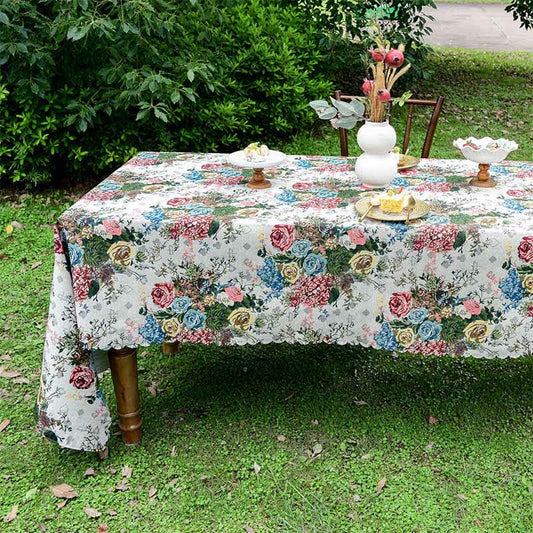 Bunte Tischdecke mit Rosenmuster und gewelltem Rand - 140cm x 260cm - image 1