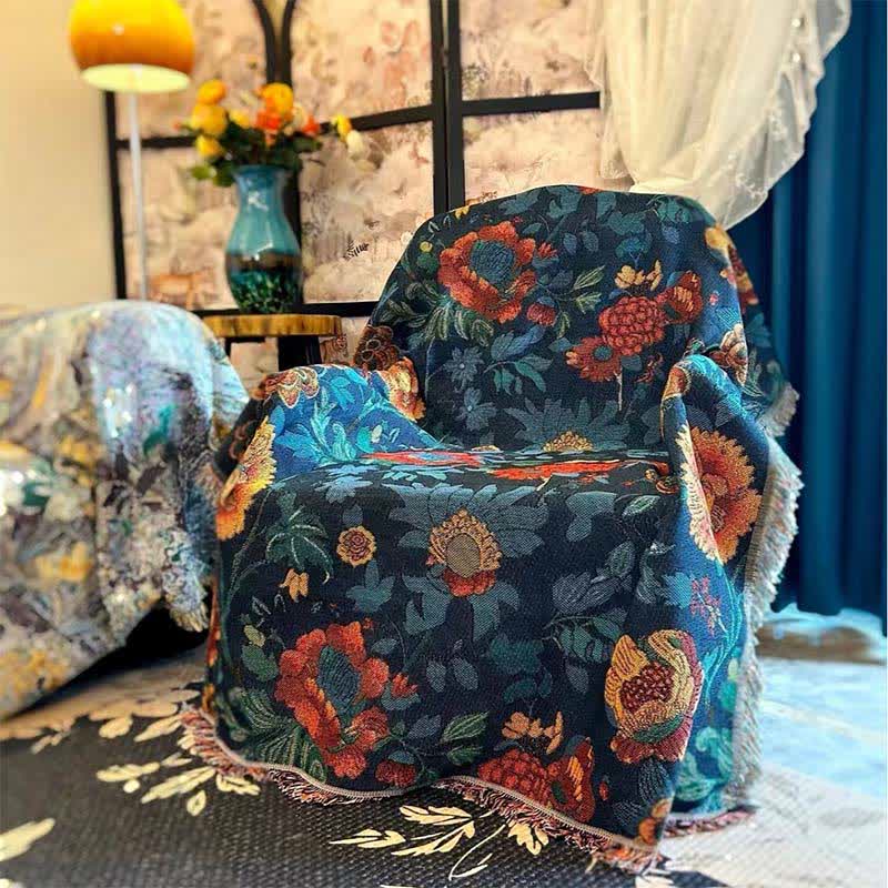 Sofadecke mit Retro-Blumenmuster in Gelb - 180cm x 340cm - image 1