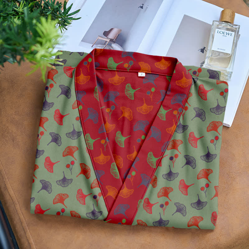 Zweifarbiger Kimono-Bademantel aus Ginkgo-Baumwollgaze - image 20