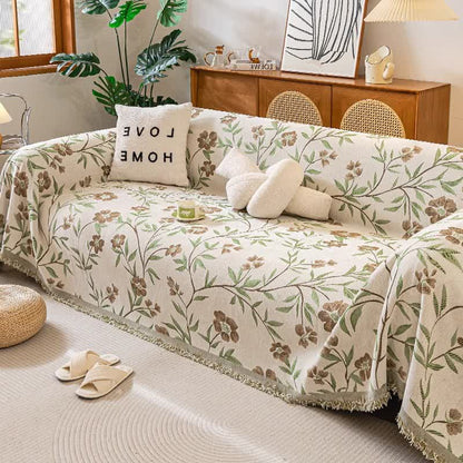 Gesang Sofadecke mit Blumenquaste - Khaki - 180cm x 340cm - image 1