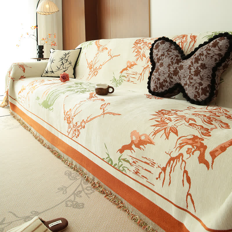 Sofaüberwurf aus Chenille mit Bergmotiv - Orange - 180cm x 340cm - image 5