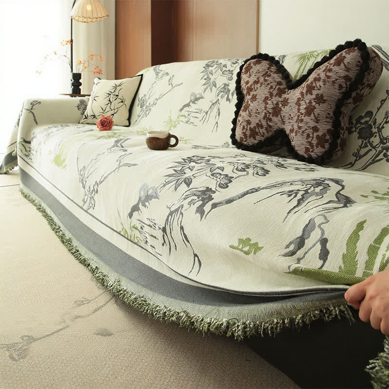 Sofaüberwurf aus Chenille mit Bergmotiv - image 3