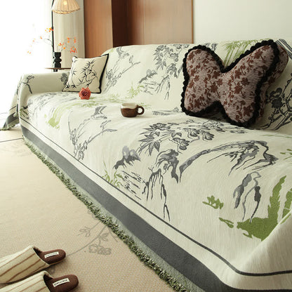 Sofaüberwurf aus Chenille mit Bergmotiv - Grau - 180cm x 340cm - image 1