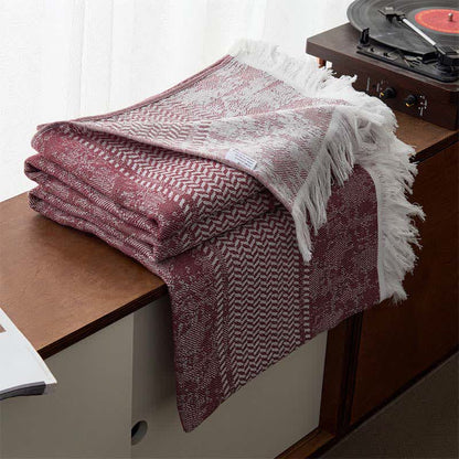 Moderne Jacquard-Steppdecke aus Baumwolle mit Quasten zum Wenden - Wein - 200cm x 230cm - image 2