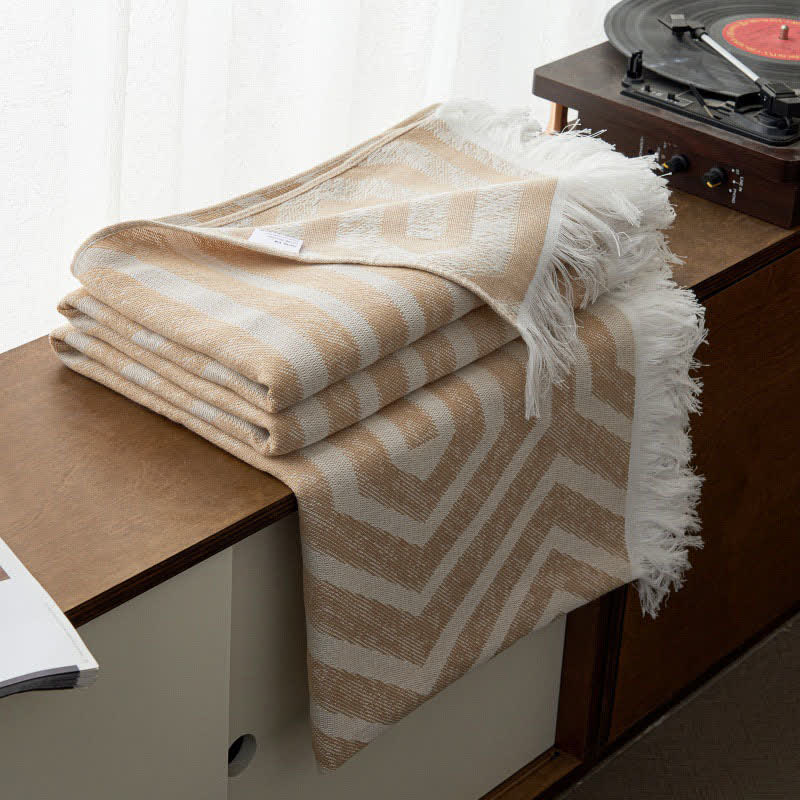 Wendesteppdecke aus Baumwolle mit Quasten und Karomuster im Jacquard-Stil - Kamel - 200cm x 230cm - image 10