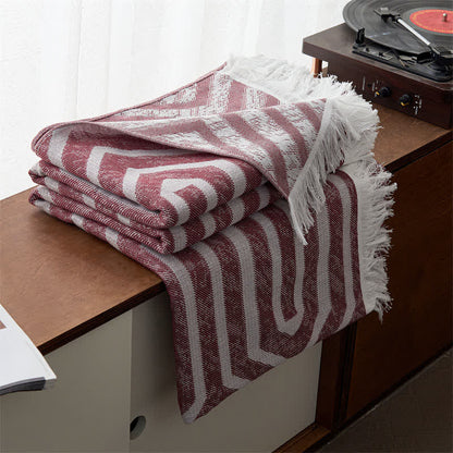 Wendesteppdecke aus Baumwolle mit Quasten und Karomuster im Jacquard-Stil - Wein - 200cm x 230cm - image 2