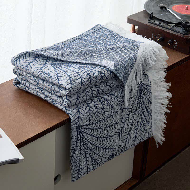 Von Bäumen inspirierte Wendesteppdecke aus Baumwolle mit Quasten - Dunkelblau - 200cm x 230cm - image 4