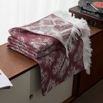 Wendesteppdecke aus Baumwolle mit Quasten im Retro-Muster - Wein - 200cm x 230cm - image 4