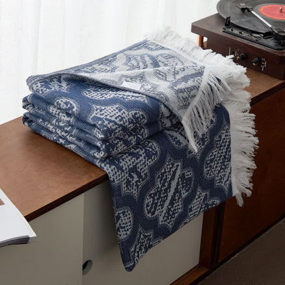 Wendesteppdecke aus Baumwolle mit Quasten im Retro-Muster - Dunkelblau - 200cm x 230cm - image 2