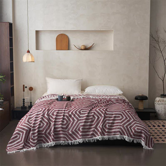 Wendesteppdecke aus Baumwolle mit Quasten und Karomuster im Jacquard-Stil - image 1