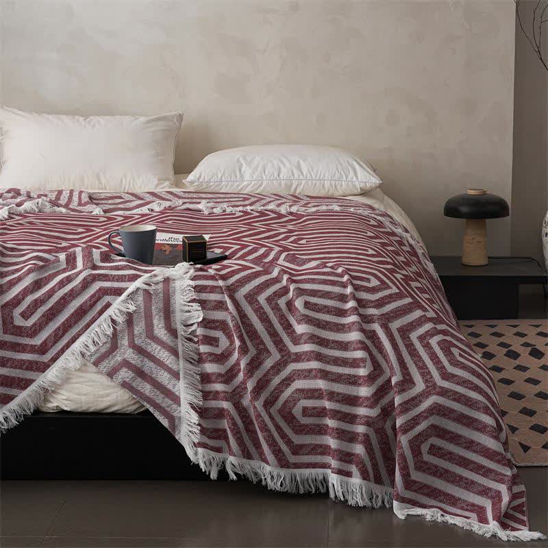 Wendesteppdecke aus Baumwolle mit Quasten und Karomuster im Jacquard-Stil - image 3