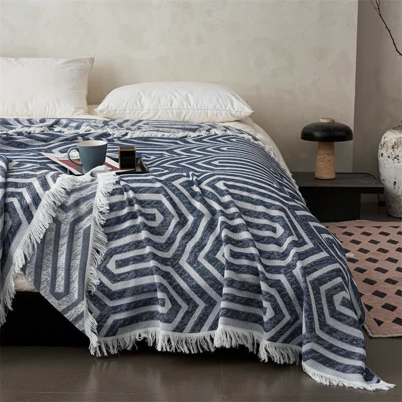 Wendesteppdecke aus Baumwolle mit Quasten und Karomuster im Jacquard-Stil - image 7