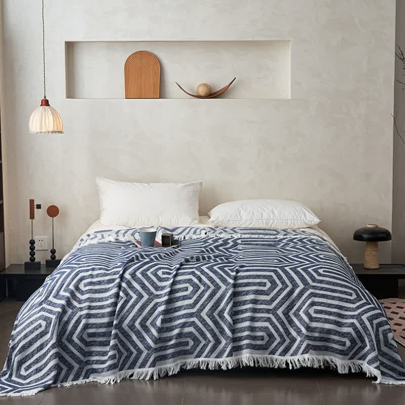 Wendesteppdecke aus Baumwolle mit Quasten und Karomuster im Jacquard-Stil - image 4