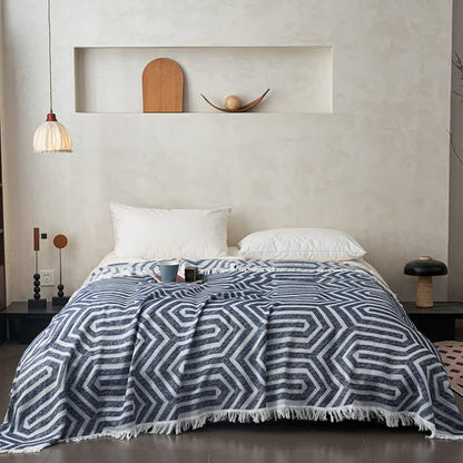 Wendesteppdecke aus Baumwolle mit Quasten und Karomuster im Jacquard-Stil - image 4