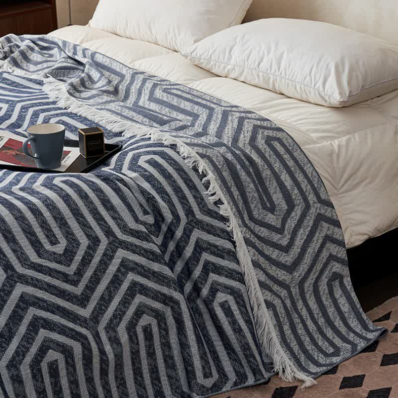 Wendesteppdecke aus Baumwolle mit Quasten und Karomuster im Jacquard-Stil - image 8