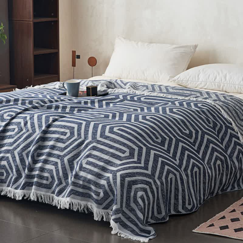Wendesteppdecke aus Baumwolle mit Quasten und Karomuster im Jacquard-Stil - image 6