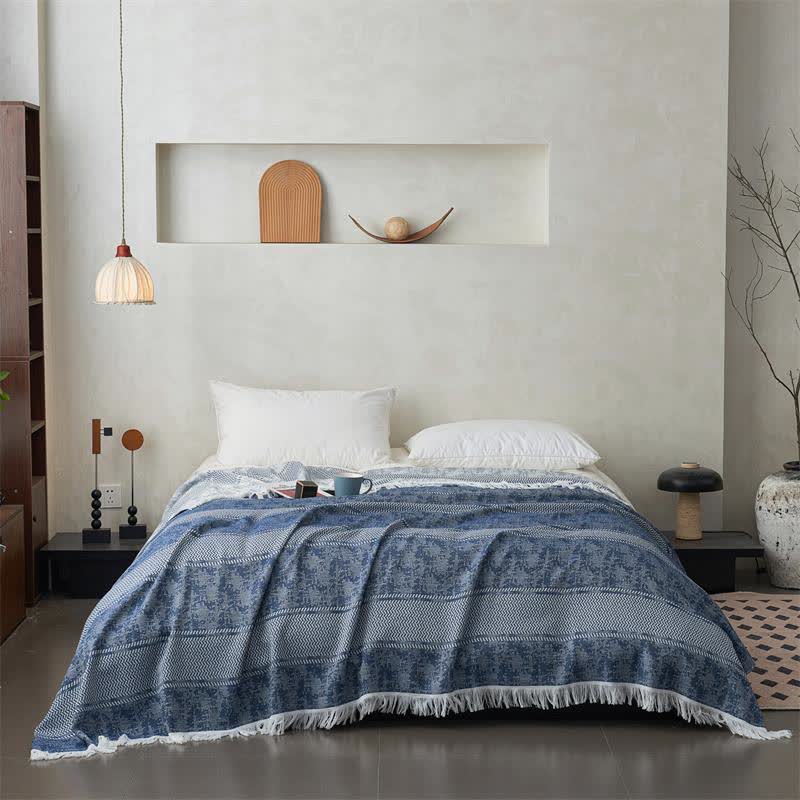 Moderne Jacquard-Steppdecke aus Baumwolle mit Quasten zum Wenden - image 6